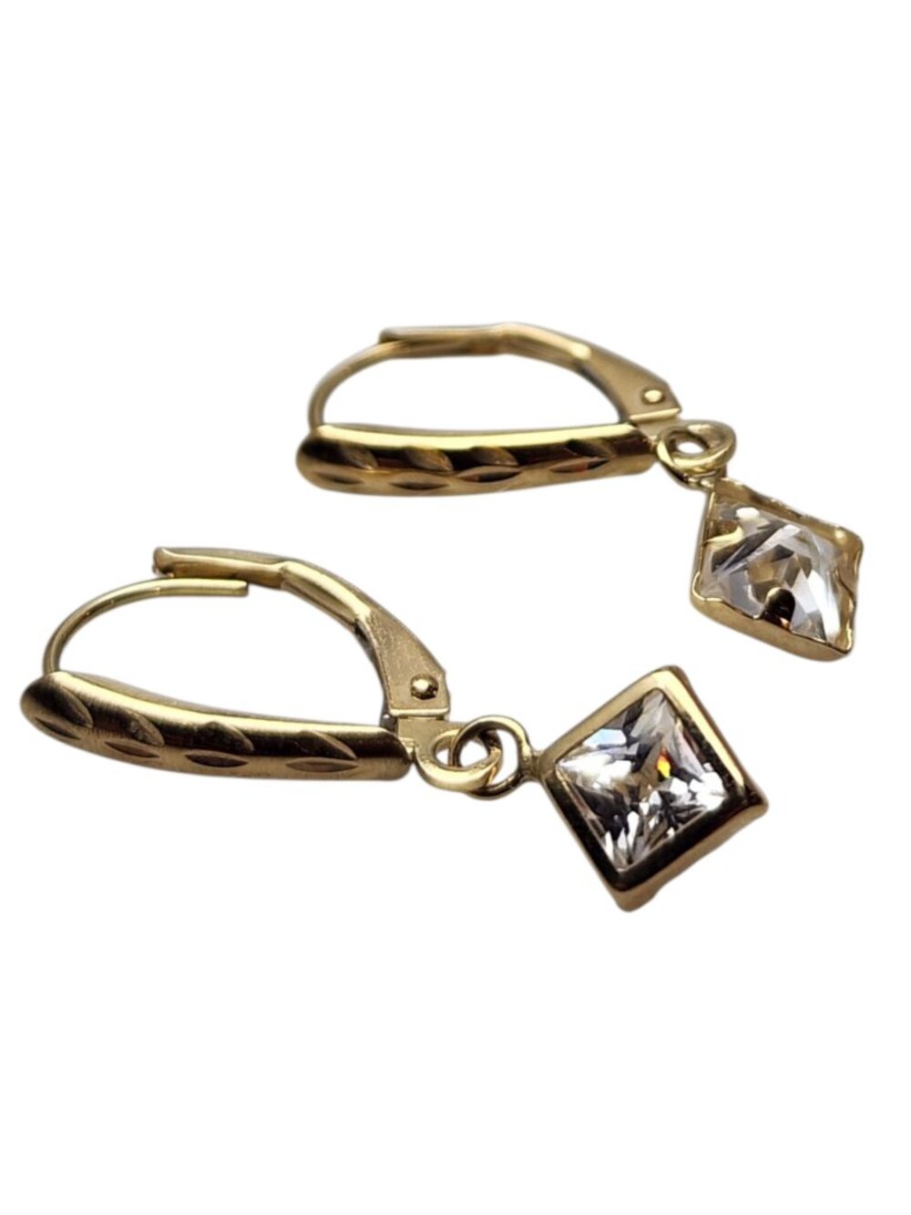 14K Yellow Gold Cubic Zirconia Dangle Earrings #25826